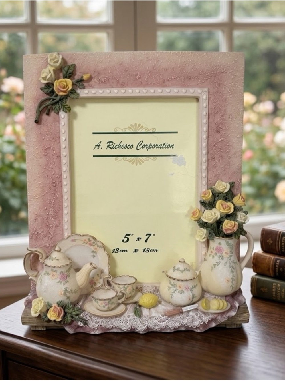 A. Richesco Corporation 3D Resin Handpainted Floral Teapot Picture Frame 5x7